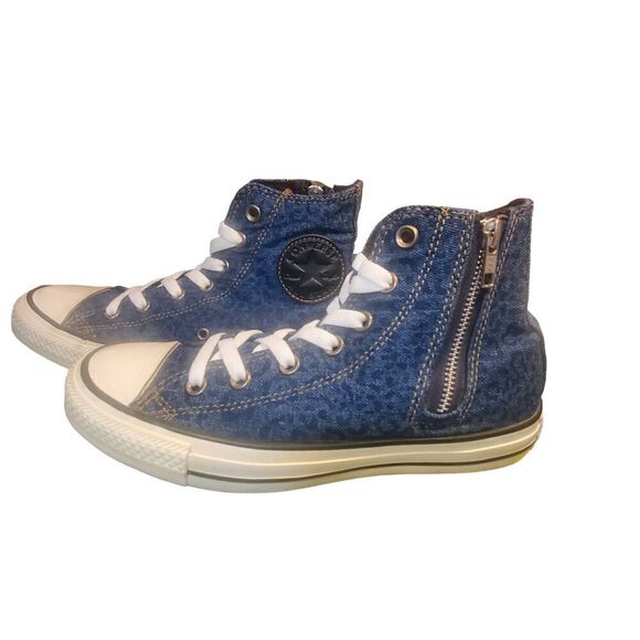 Converse Chuck Taylors Denim Leopard Mid High Sneakers Shoes W/ Zip Original Siz - Picture 4 of 11